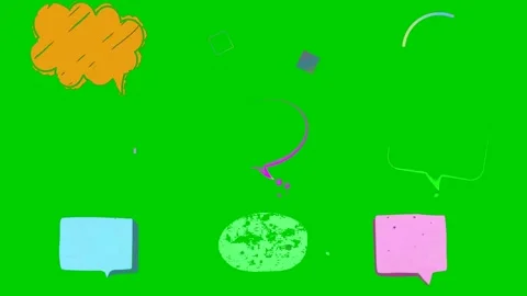 Comic shapes on green screen featuring orange cloud square circle pointer Video stock 334704492