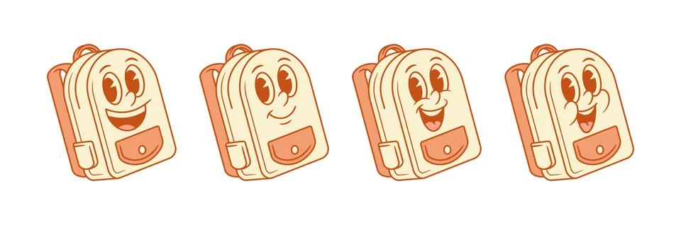 Comic smiling schoolbag back to school cartoon character set isometric vector Stock Illustration