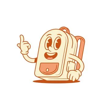 Comic smiling schoolbag back to school cartoon character idea isometric vec.. Stock Illustration