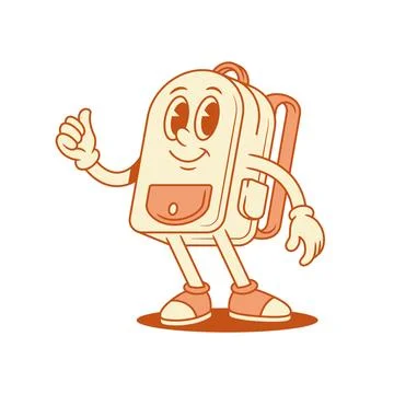 Comic smiling schoolbag backpack cartoon character thumb up isometric vector  イラスト素材
