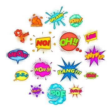 Comic sound cloud set icons set, cartoon style Illustrazione stock