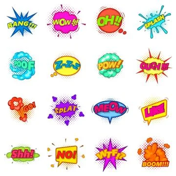 Comic sound cloud set icons set, cartoon style Stock Illustration