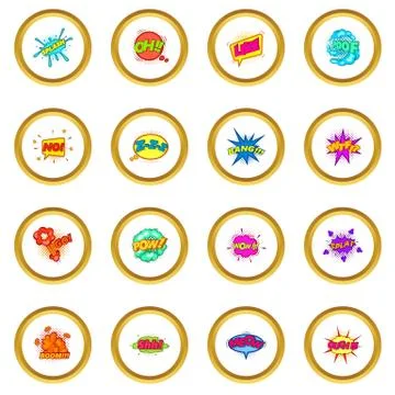 Comic sound cloud set icons circle Stock Illustration