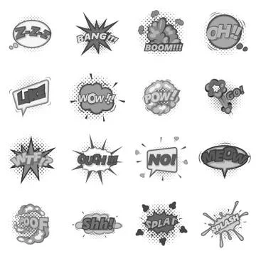 Comic sound cloud set monochrome Stock Illustration