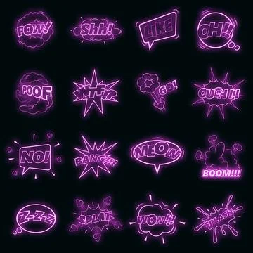 Comic sound cloud set vector neon Stock Illustration