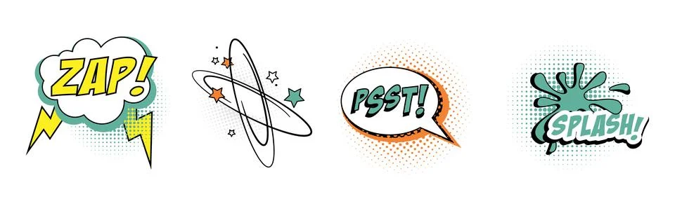 Comic Sound Effect and Pop Art Cloud Vector Set Stock Illustration