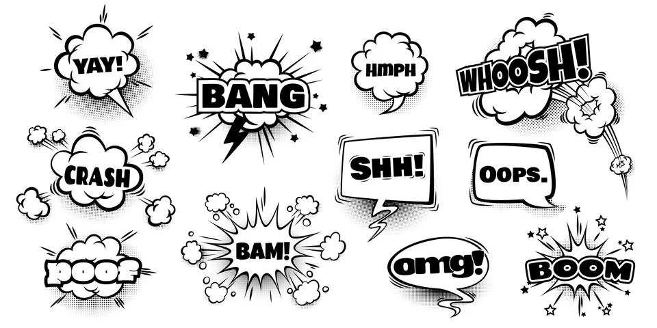 Comic sound effect balloons set isolated on white 스톡 일러스트