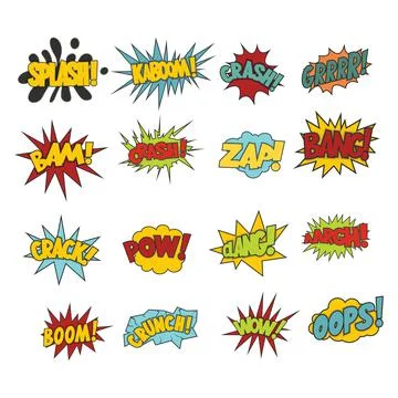Comic sound effect boobles set Stock Illustration