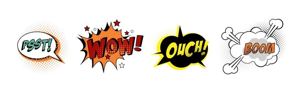 Comic Sound Effect in Pop Art Style Vector Set Illustrazione stock