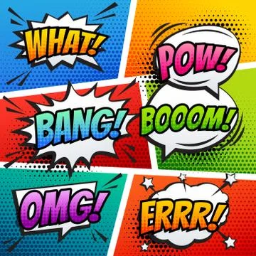 Comic sound effect speech bubble pop art in vector cartoon style Illustrazione stock