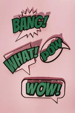 Comic sound effect speech bubble pink background Stock Photos