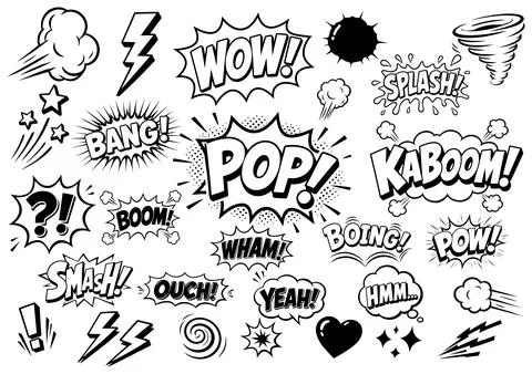 Comic Sound Effects and Action Elements Set Stockillustratie