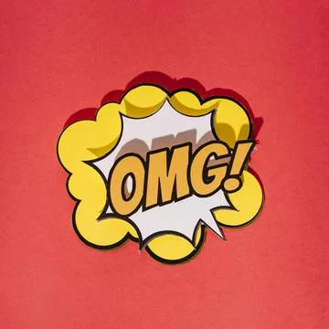 Comic sound effects omg text pop art style red background Stock Photos