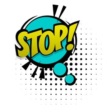 Comic sound effects pop art style blue stop Stock Illustration
