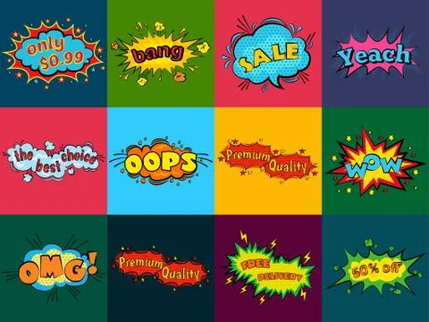 Comic sound effects in pop art vector style.  bubble speech with word and  .. Stock Illustration