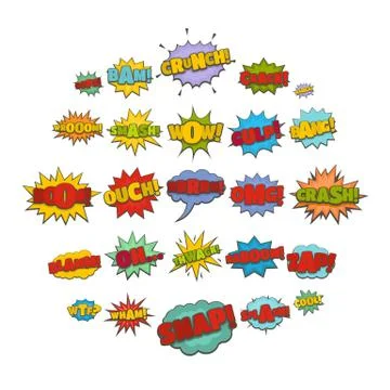 Comic sound icons set, flat style Stock Illustration