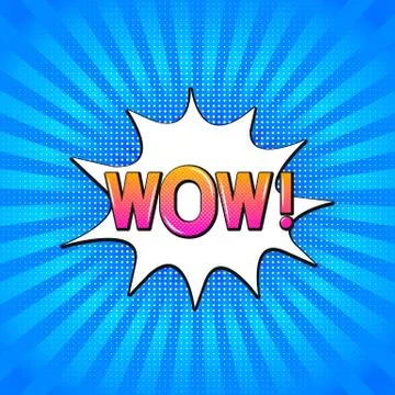 Comic sound speech bubble with lettering Wow Retro pop art style halftone bac Illustrazione stock