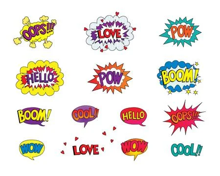 Comic sound speech effect bubbles set isolated on white background i Stock Illustration