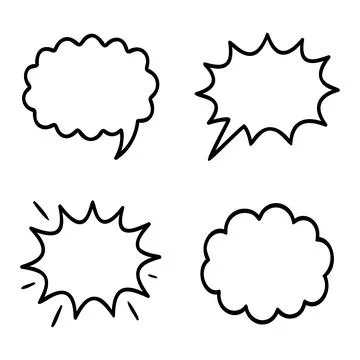 Comic Speech Balloons Line Art Vector Illustration Isolated on White Backgro Stock Illustration