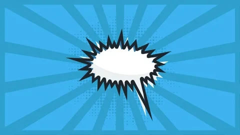 Comic speech bubble with blue sunburst background for graphic design Vídeo Stock 346847294