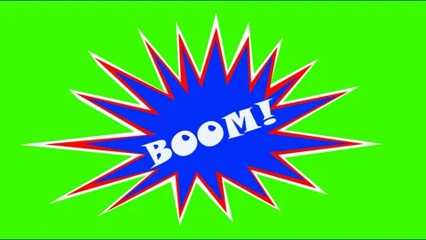 Comic speech bubble boom text animation art graphic green screen background Video stock 156046334