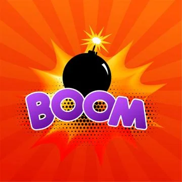 Comic speech bubble with burning bomb and text "boom" Stock Illustration