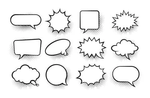 Comic speech bubble. Cartoon retro surprise dialog frames. Blank sketch form for Stock Illustration
