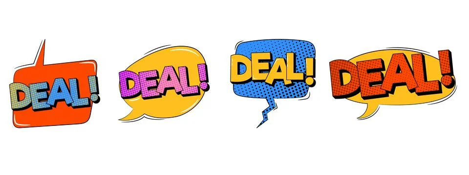 Comic speech bubble collection in trendy retro style. DEAL text Stockillustratie