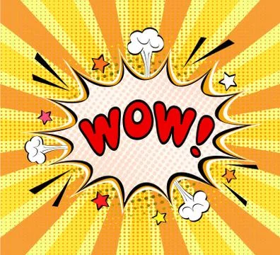 Comic speech bubble with emotional text Wow!. Vector bright dynamic cartoon p Illustrazione stock