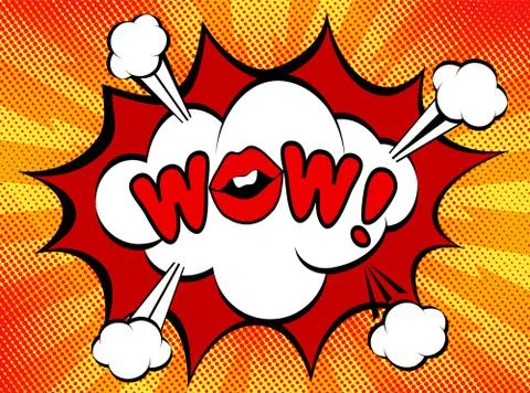 Comic speech bubble with emotional text Wow and female open mouth instead of Stockillustratie