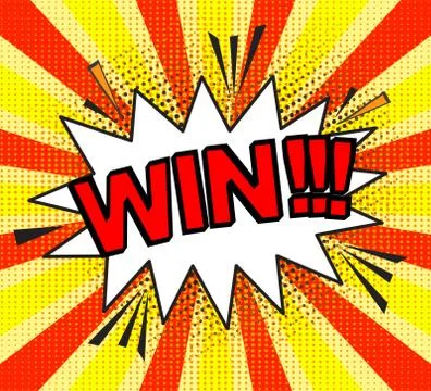 Comic speech bubble with expression text Win! Vector bright dynamic cartoon i Stock Illustration