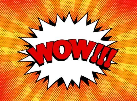 Comic speech bubble with expression text Wow! Vector bright dynamic cartoon i Stock Illustration