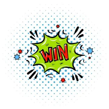 Comic speech bubble with expression text Win Vector bright dynamic cartoon Stock Illustration