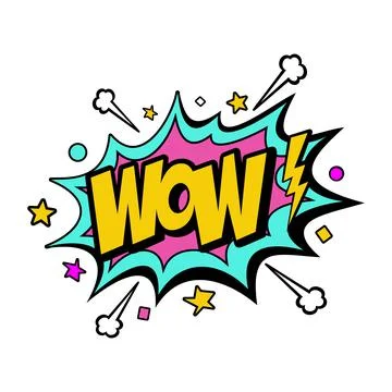 Comic speech bubble with expression text Wow!. Vector cartoon illustration. 스톡 일러스트