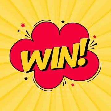 Comic speech bubble with expression text win. Vector bright dynamic cartoon Stock Illustration