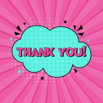 Comic speech bubble with expression text thank you. Vector bright dynamic Stock Illustration