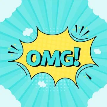 Comic speech bubble with expression text omg. Vector bright dynamic cartoon Stock Illustration