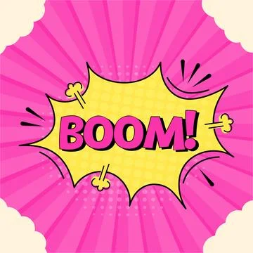 Comic speech bubble with expression text boom. Vector bright dynamic cartoon Stock Illustration