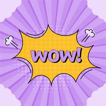 Comic speech bubble with expression text wow. Vector bright dynamic cartoon Stock Illustration