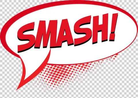 Comic speech bubble is featuring SMASH! with red border and halftone dots on 스톡 일러스트