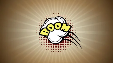 Comic speech bubble with halftone pattern on a brown sunburst background Stock Footage 346847428