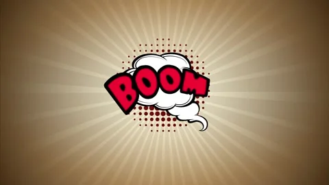 Comic speech bubble with halftone pattern on a sunburst background Stock Footage 346847462