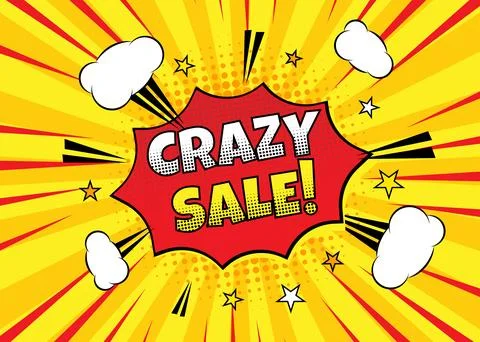 Comic speech bubble with halftone shadow with text Crazy Sale! Template des.. Stock Illustration