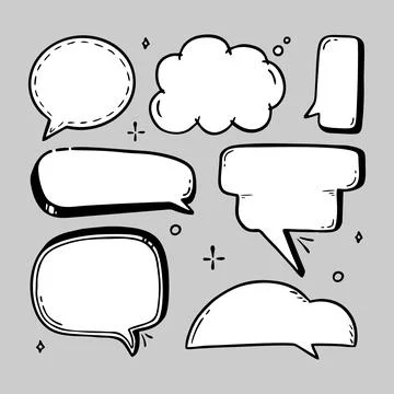 Comic speech bubble hand-drawn on a gray background in the style of a doodle  Stock Illustration