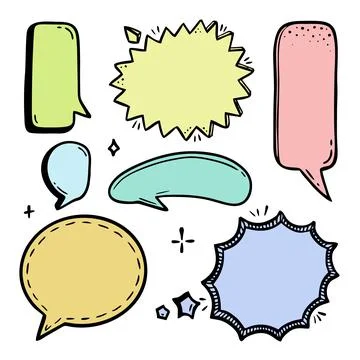 Comic speech bubble hand-drawn sketch in doodle style Vector bubble chat, mes Stock Illustration