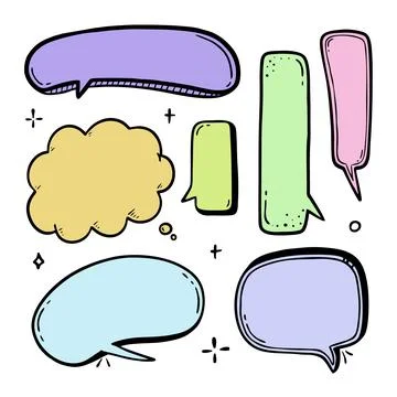 Comic speech bubble hand-drawn sketch in doodle style Vector bubble chat, mes Stock Illustration