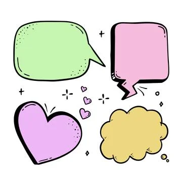 Comic speech bubble hand-drawn sketch in doodle style Vector bubble chat, mes Stock Illustration