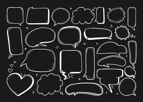Comic speech bubble hand-drawn on a black background in the style of a doodle Stock Illustration