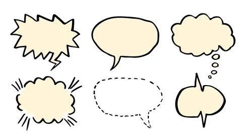 Comic speech bubble hand drawn set in the style of a doodle Vector bubble chat Stock Illustration