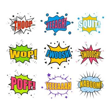 Comic speech bubble icon set with expression sign Stock Illustration